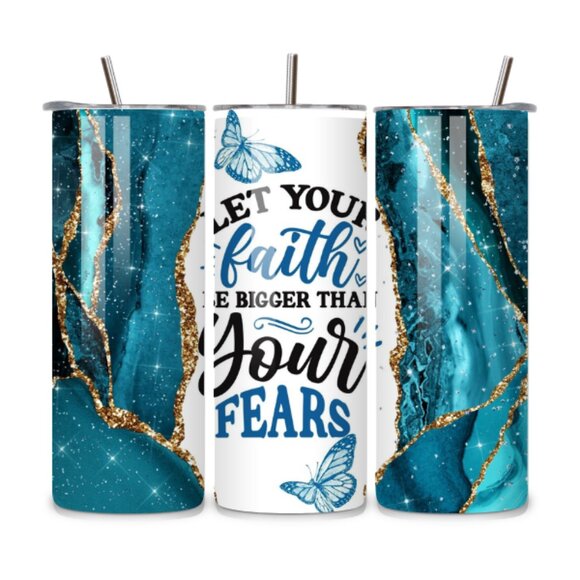Let Your Faith Be Bigger Than Your Fears Blue Marble Faith 20oz Tumbler - Picture 1 of 1